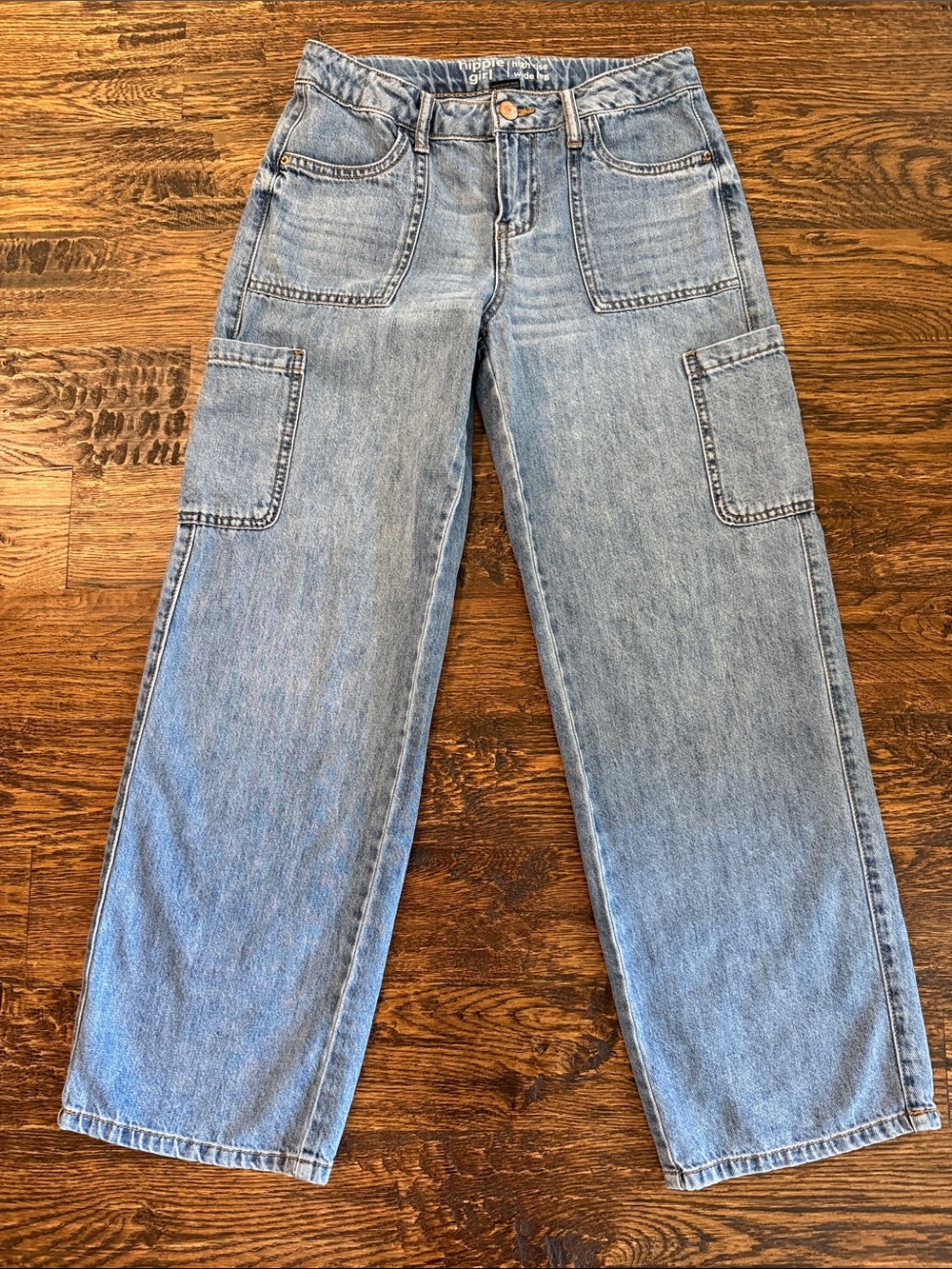 Light Blue Kids Wide-Leg Cargo Jeans